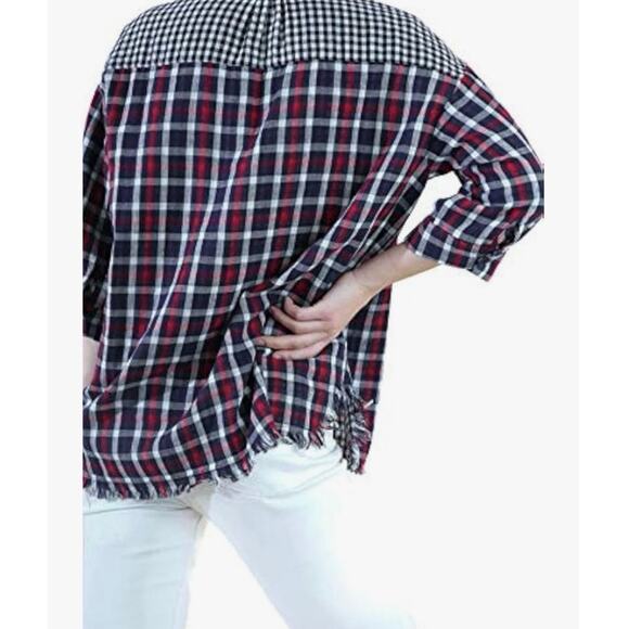 Umgee Women's Plaid Gingham Light Weight Cotton Button Up Tunic Top Plus Size 1X - Picture 3 of 12